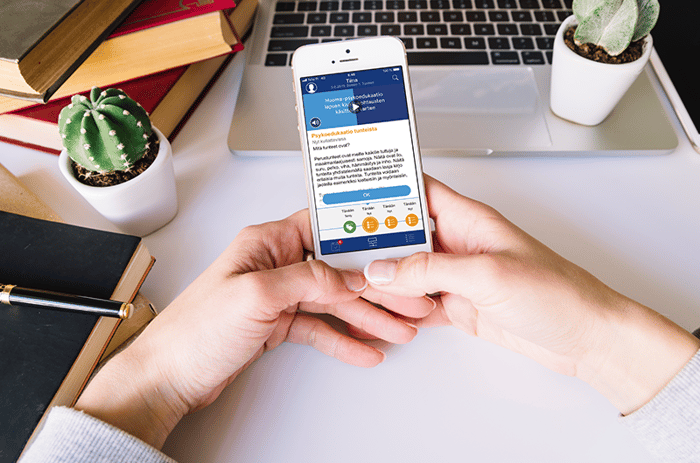 Patient using Buddy Healthcare’s mobile care coordination app to follow a digital care pathway at Tampere University Hospital