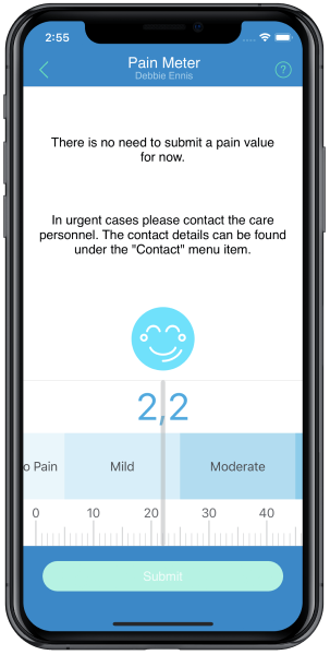 Screenshot of pain meter on the BHC app